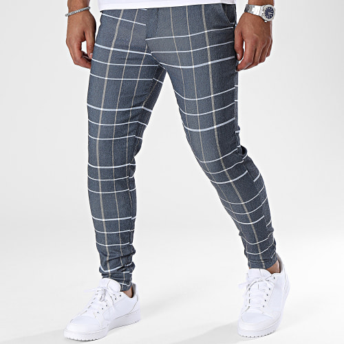 Pantalon A Carreaux Bleu Marine Chiné