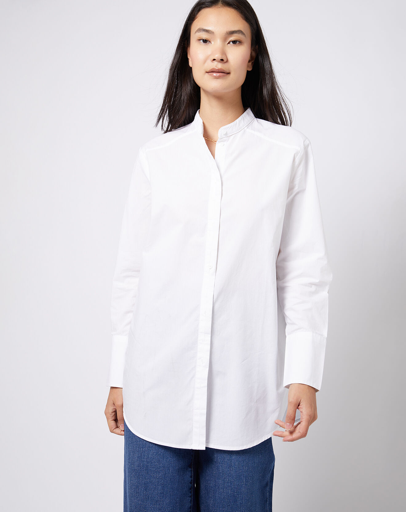 Esprit Chemise en Coton oversized col mao blanche