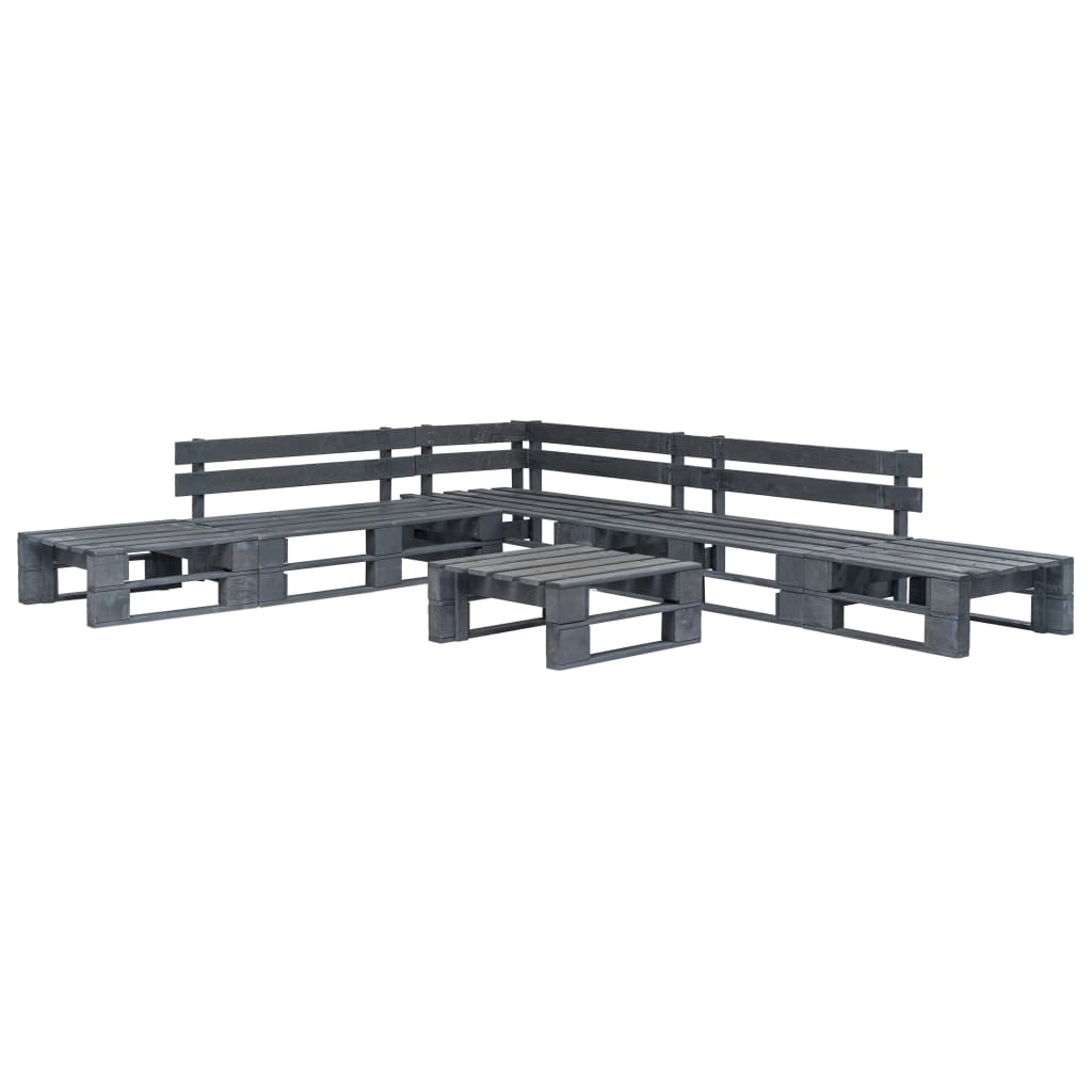 Salon de jardin meuble d'extérieur ensemble de mobilier palette 6 pièces bois gris