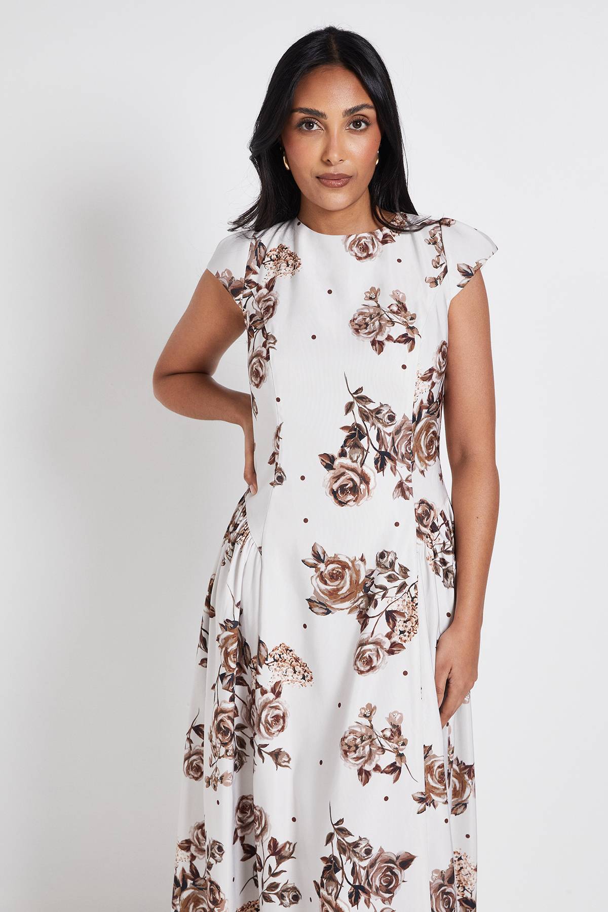 Wallis Robe Midi À Manches Courtes En Sergé Ottoman Imprimé Petite