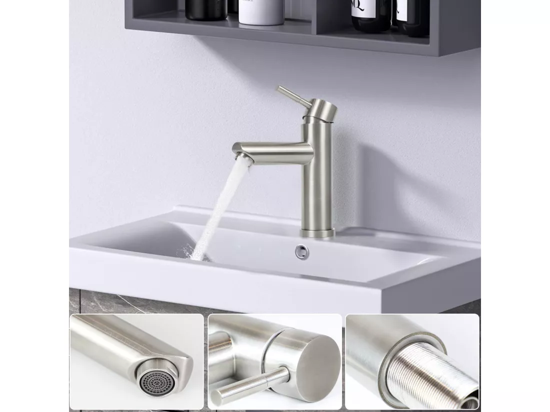 NETTLIFE robinet d'évier robinet chaud/froid robinet haute pression en acier inoxydable
