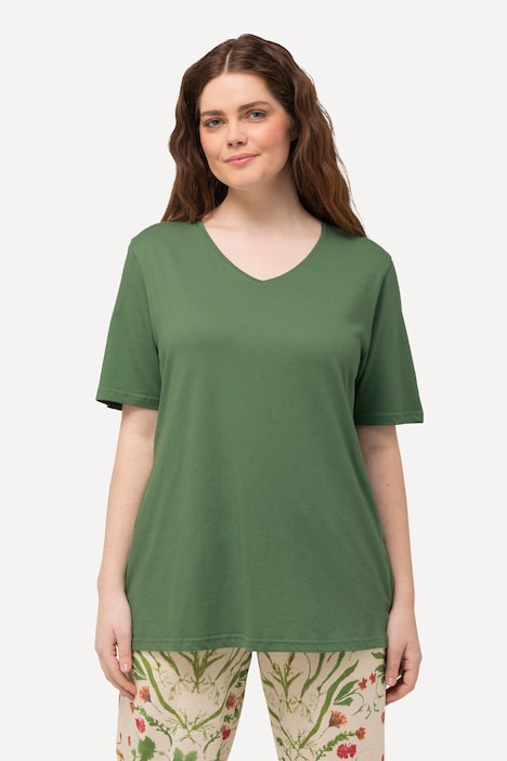 Pyjama-Shirt, V-Ausschnitt, Halbarm, Biobaumwolle
