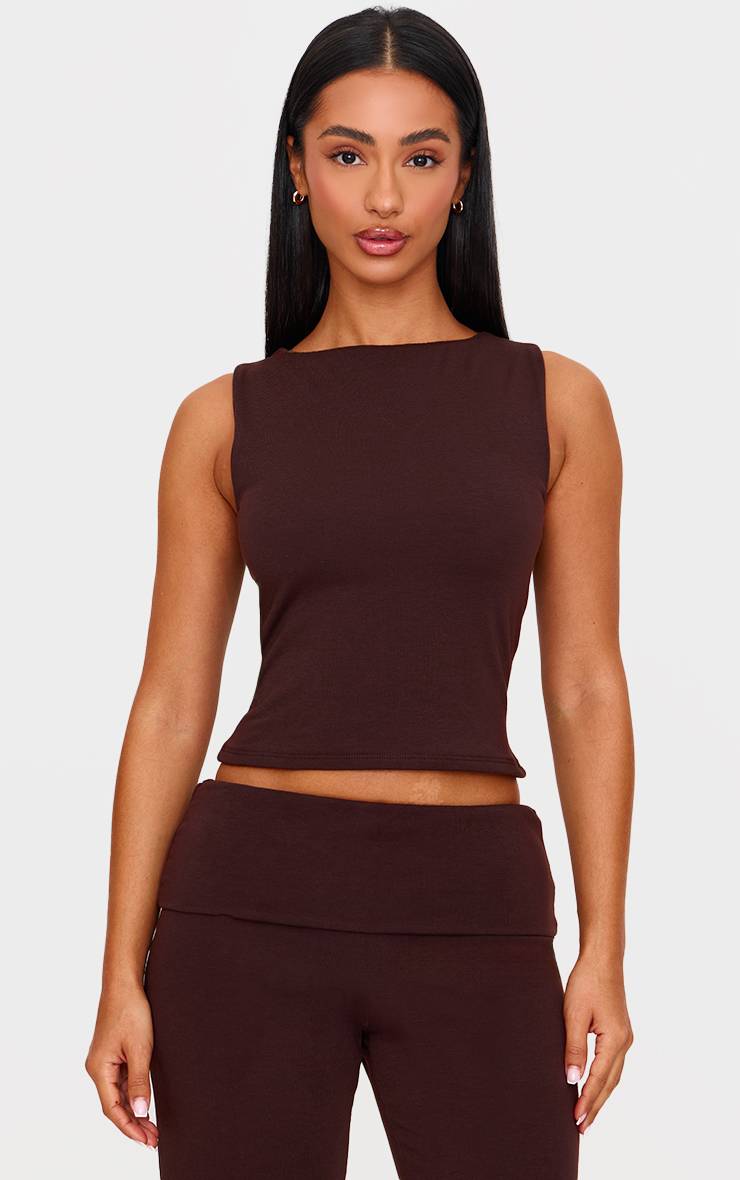 Chocolat Top Long Sans Manches En Jersey Moulant Petite