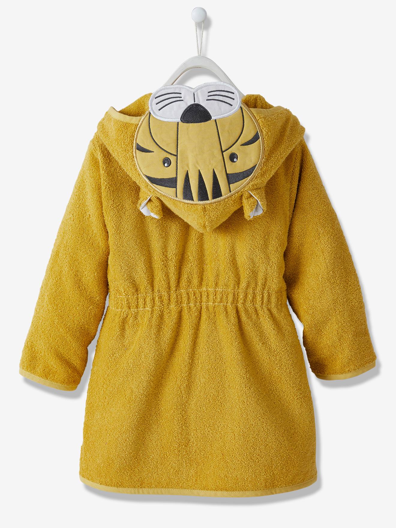 Roupão infantil, tamanho médio, amarelo, estampa de tigre