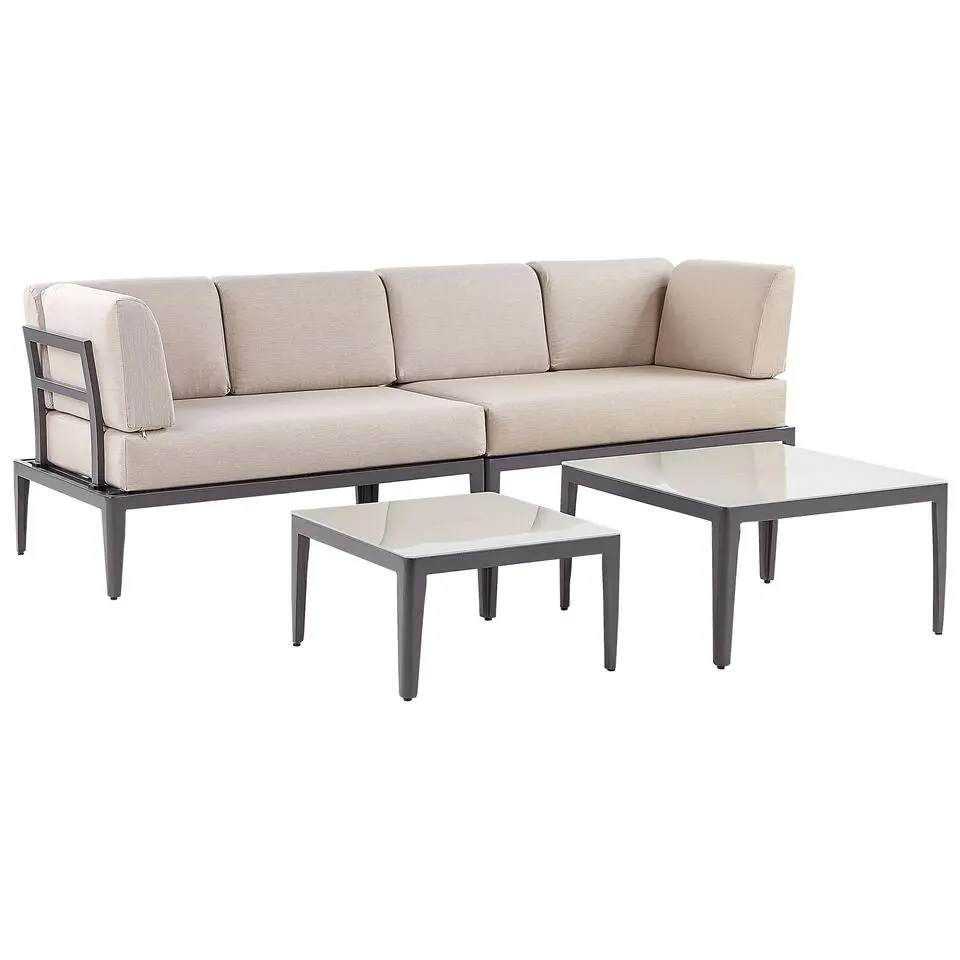 Beliani Loungeset RIMA III - Grijs aluminium - Beige kussenset