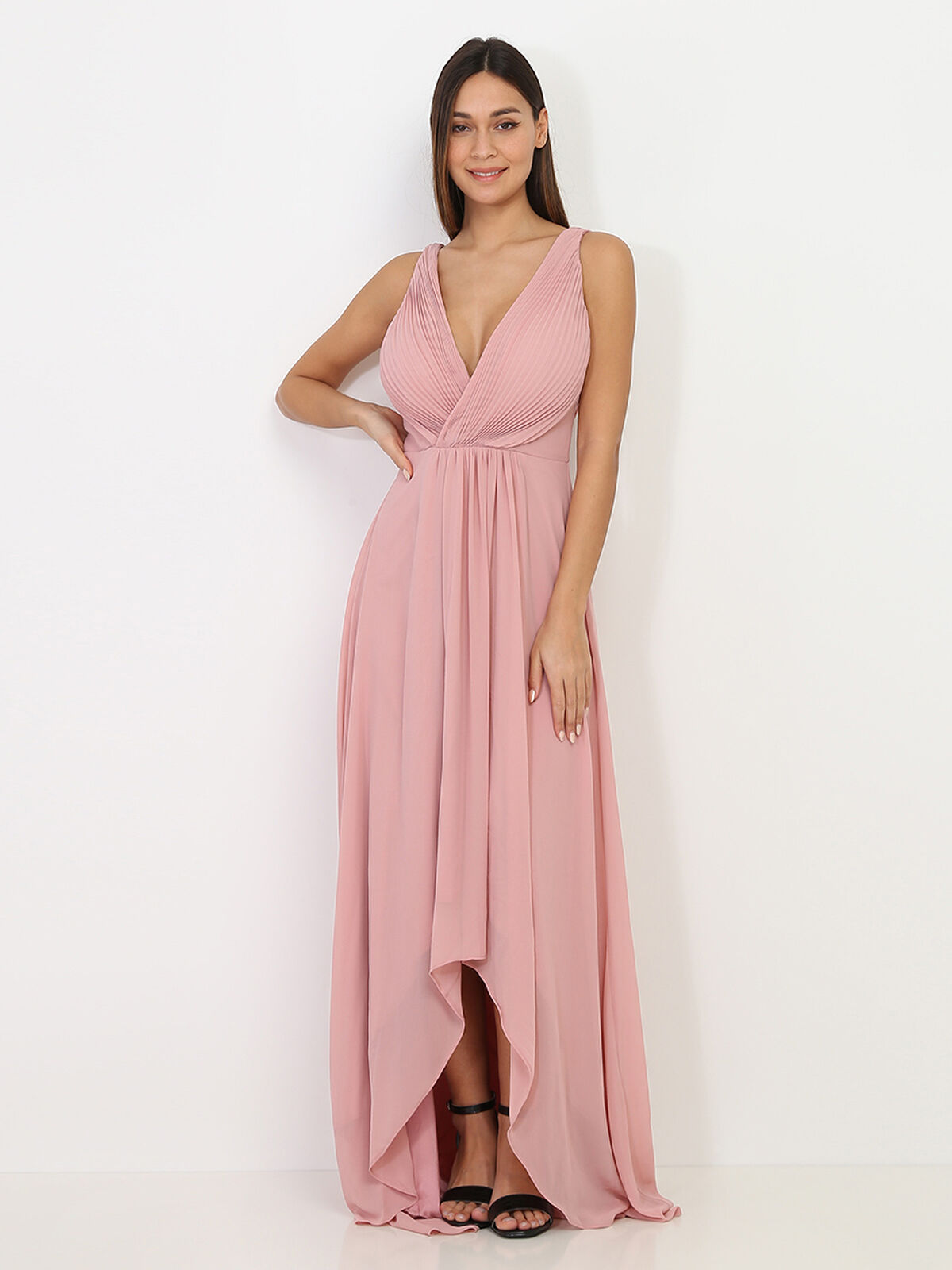 Robe longue asymétrique- Vieux rose