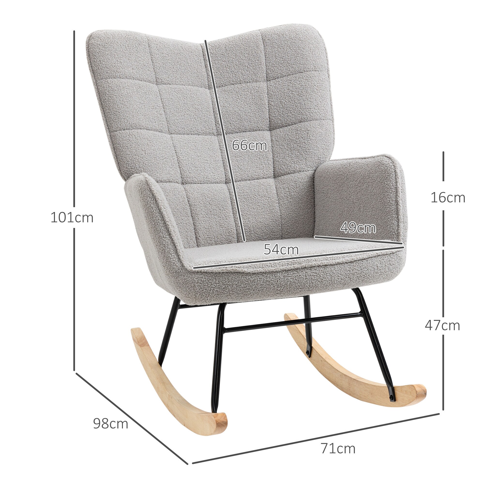 HOMCOM Schaukelstuhl mit Armlehnen und Holzfüßen 71L x 92B x 101H cm