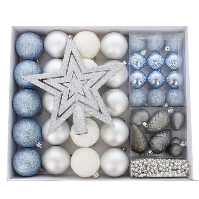 Christbaum Dekorations-Set -  blau/silber - 40 Teile