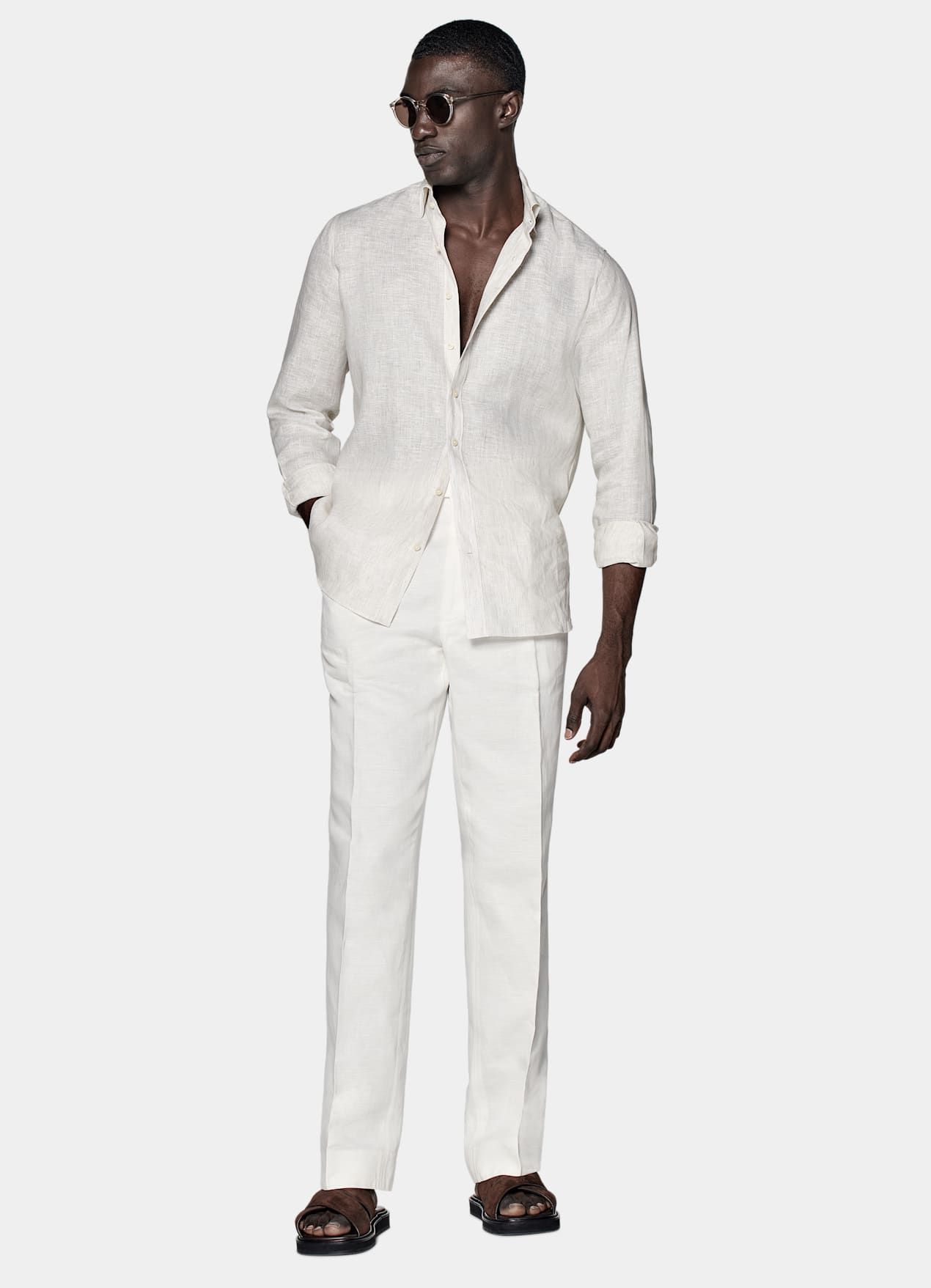 Chemise coupe ajustée marron clair à rayures