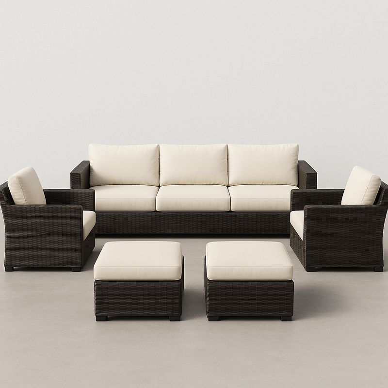 Polyrattan Gartenmöbel Set 5-teilig Braun/Beige Sofa Sessel Hocker