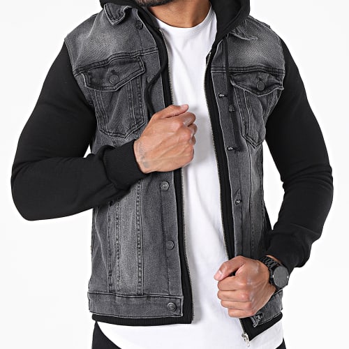 Veste Jean A Capuche GJ3022 Noir Gris Anthracite