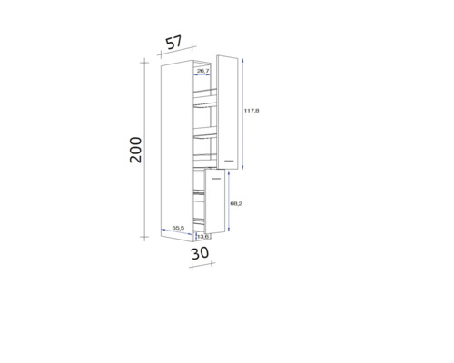 Flex Well Capri Apothekerskast BxDxH 30 x 57 x 200 cm, matzwart, anti-vingerafdruk, gedemonteerd