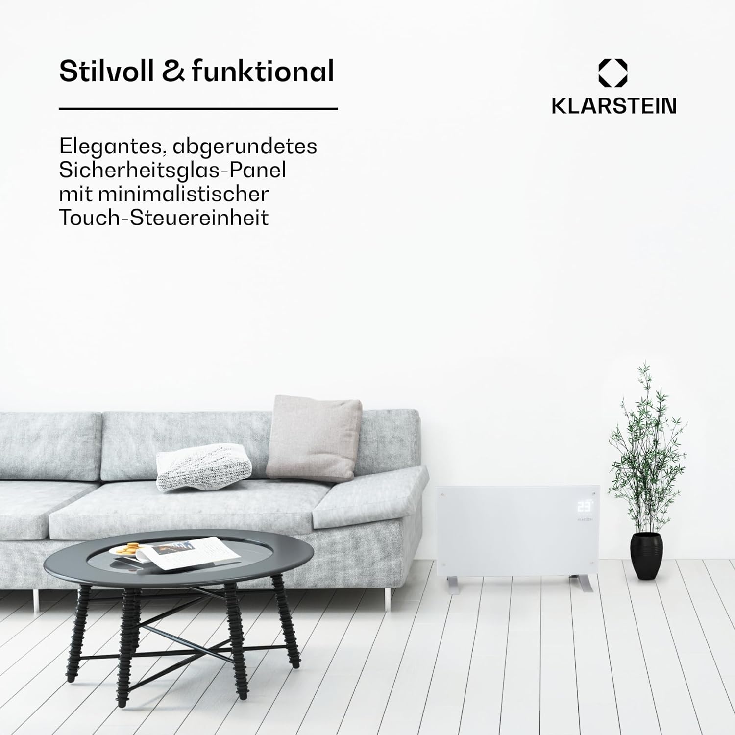 Klarstein Elektroheizung, Konvektor-Heizung Freistehend oder Wandmontage, Mobile Energiesparend, Leise Elektrisch, Standgerät Heizkörper mit Thermostat, 2000 Watt