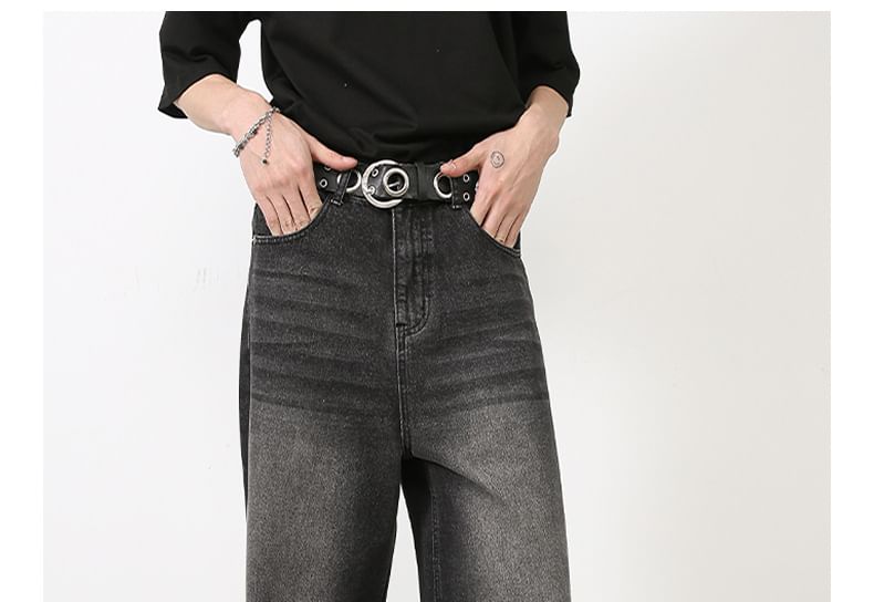pinkdropper - Mid Rise Washed Wide Leg Jeans