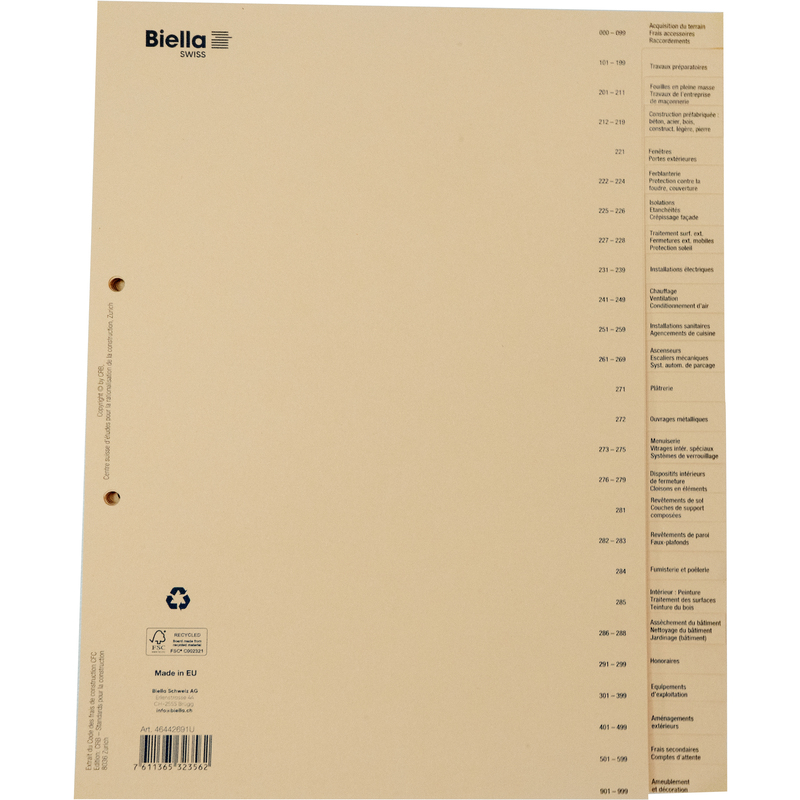 Biella Bauabrechnungs-Register, französisch, A4, Bauabrechnung