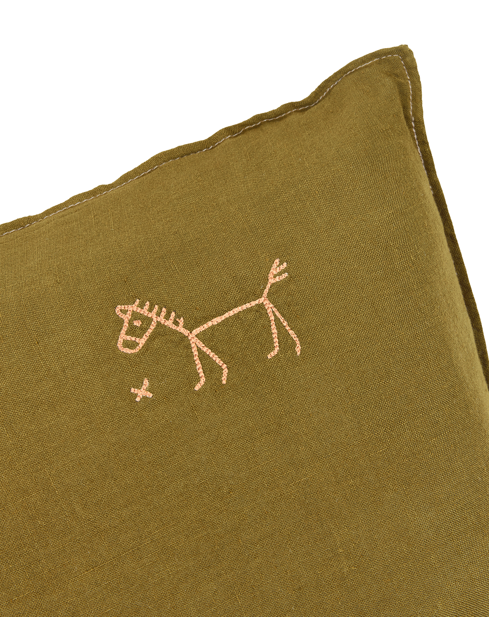 Coussin carré brodé l1n0 en lin français lavé | Vert
