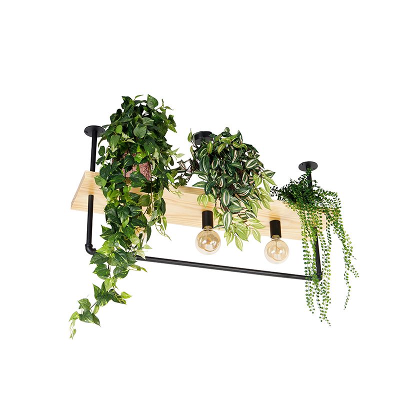 Industriële plafondlamp zwart met hout 3-lichts - Shelf