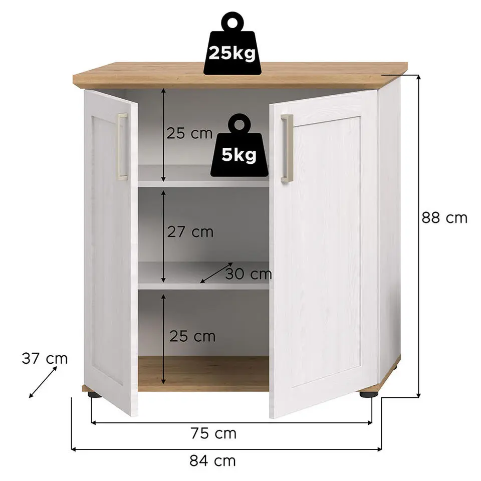 Hioshop Verona dressoir 2 deuren wit- eik decor