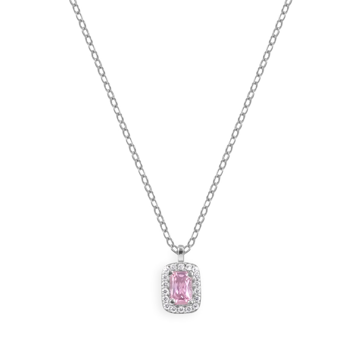Collier en argent 925 rhodié avec oxyde de zirconium rose