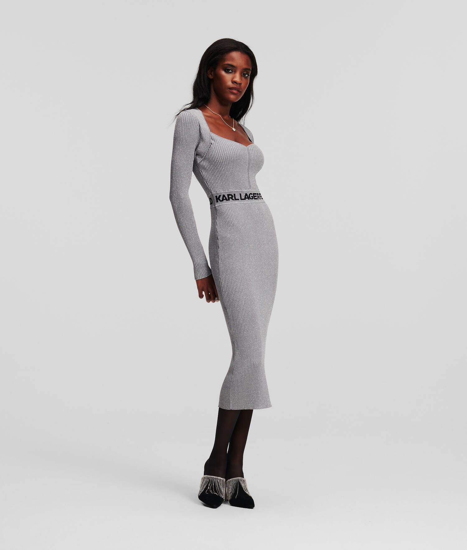 ROBE TRICOT EN LUREX À MANCHES LONGUES AVEC LOGO KARL