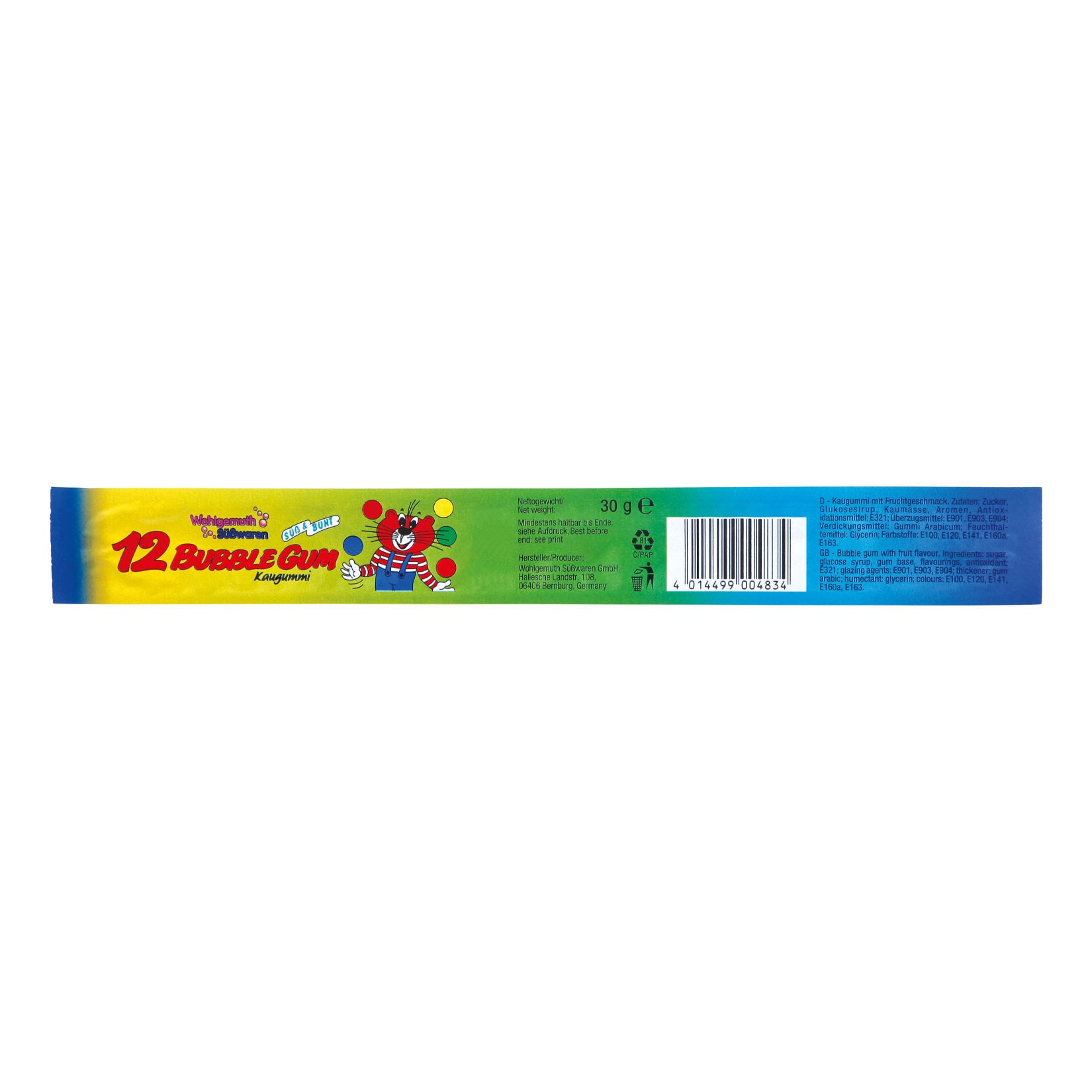 Wohlgemuth Kaugummistange 30 g, 60er Pack