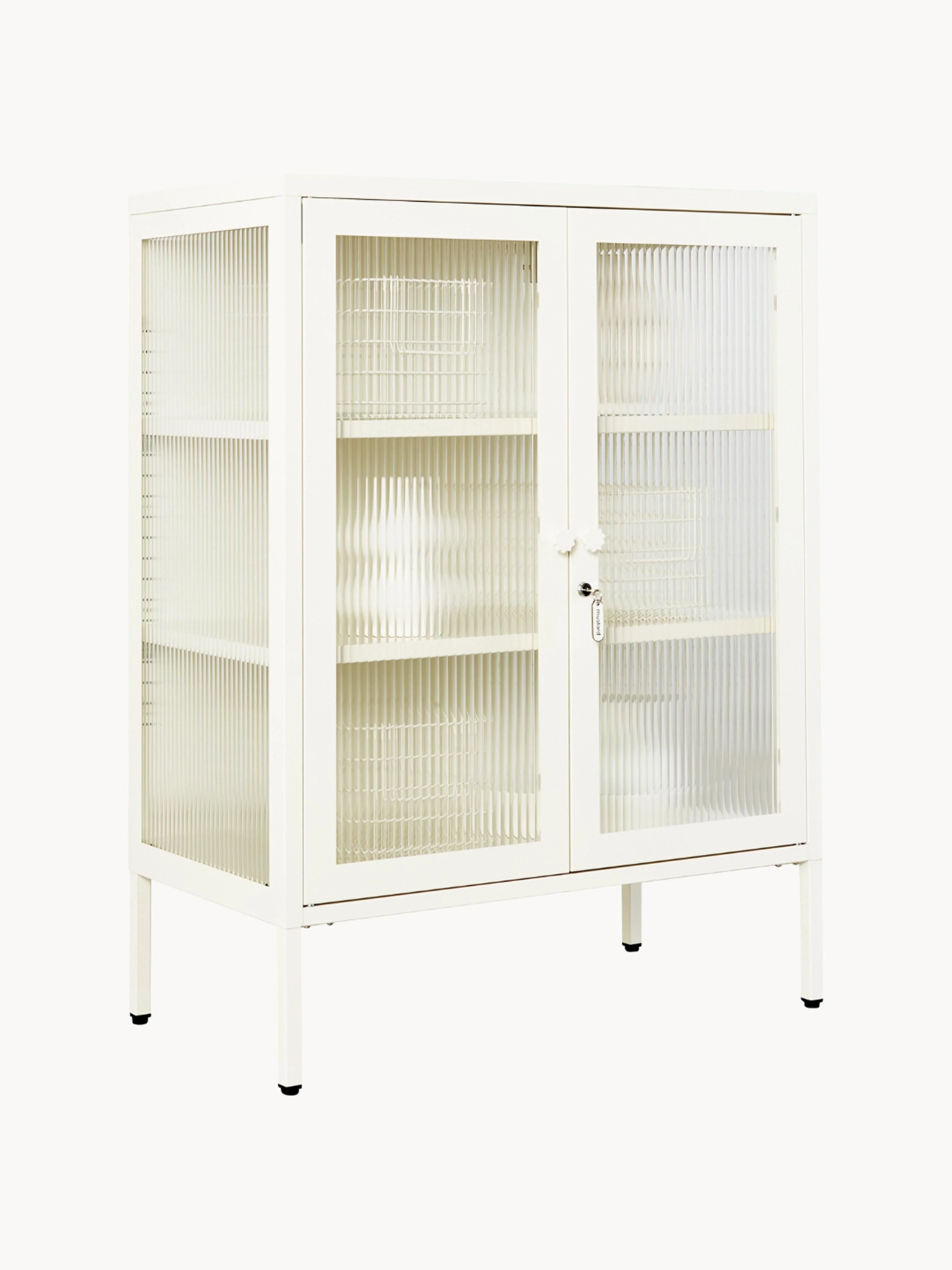 Metalen vitrinekast The Mixer met geribbeld glas