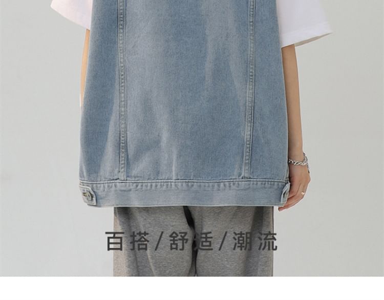 Samso - Gewassen denim vest met kraag en knoopjes