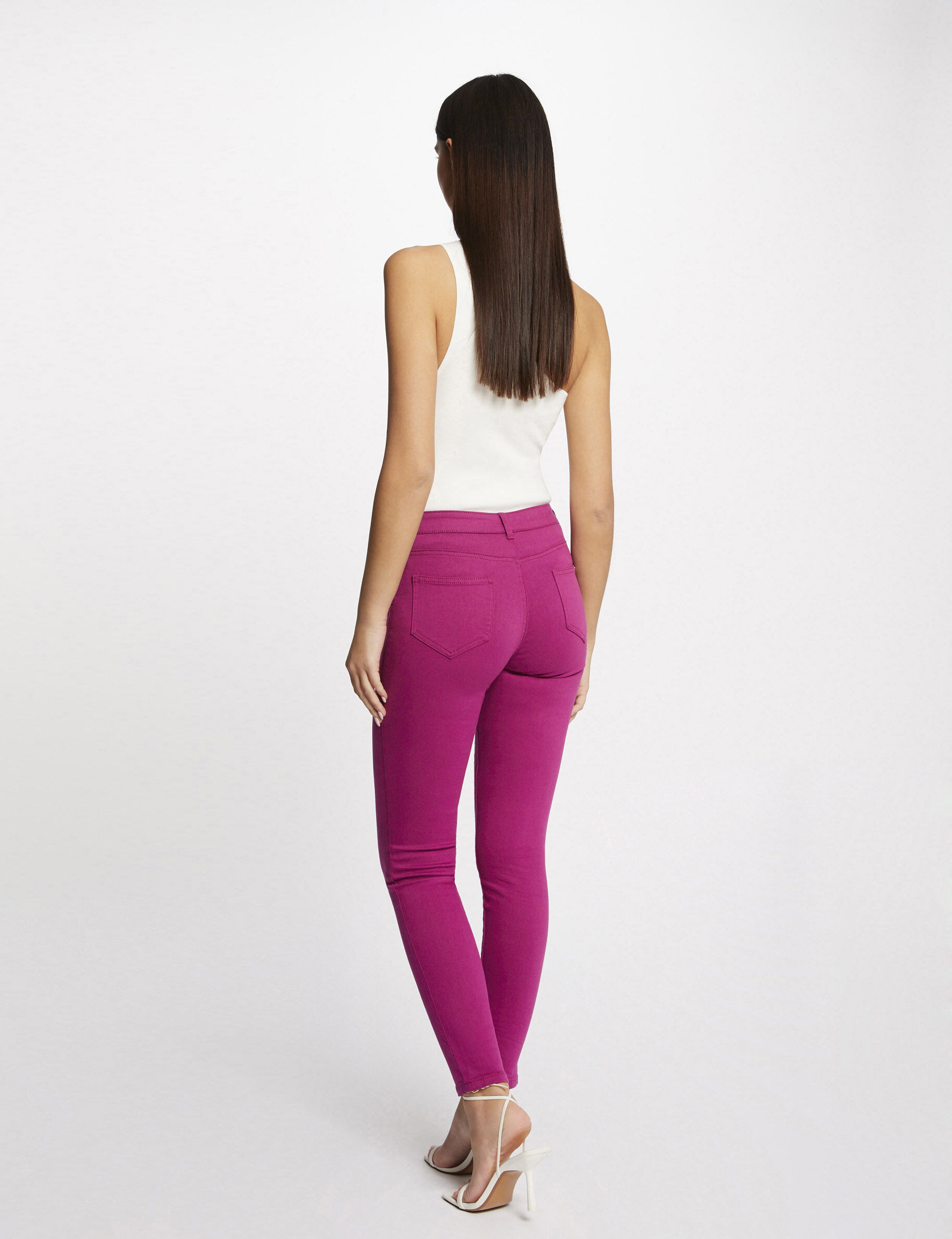 Pantalon skinny taille basse framboise femme - framboise
