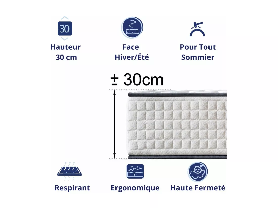 Matelas Mousse 180x200 Cesar - Ferme - Réversible - Côté Été/hiver - H30 Cm