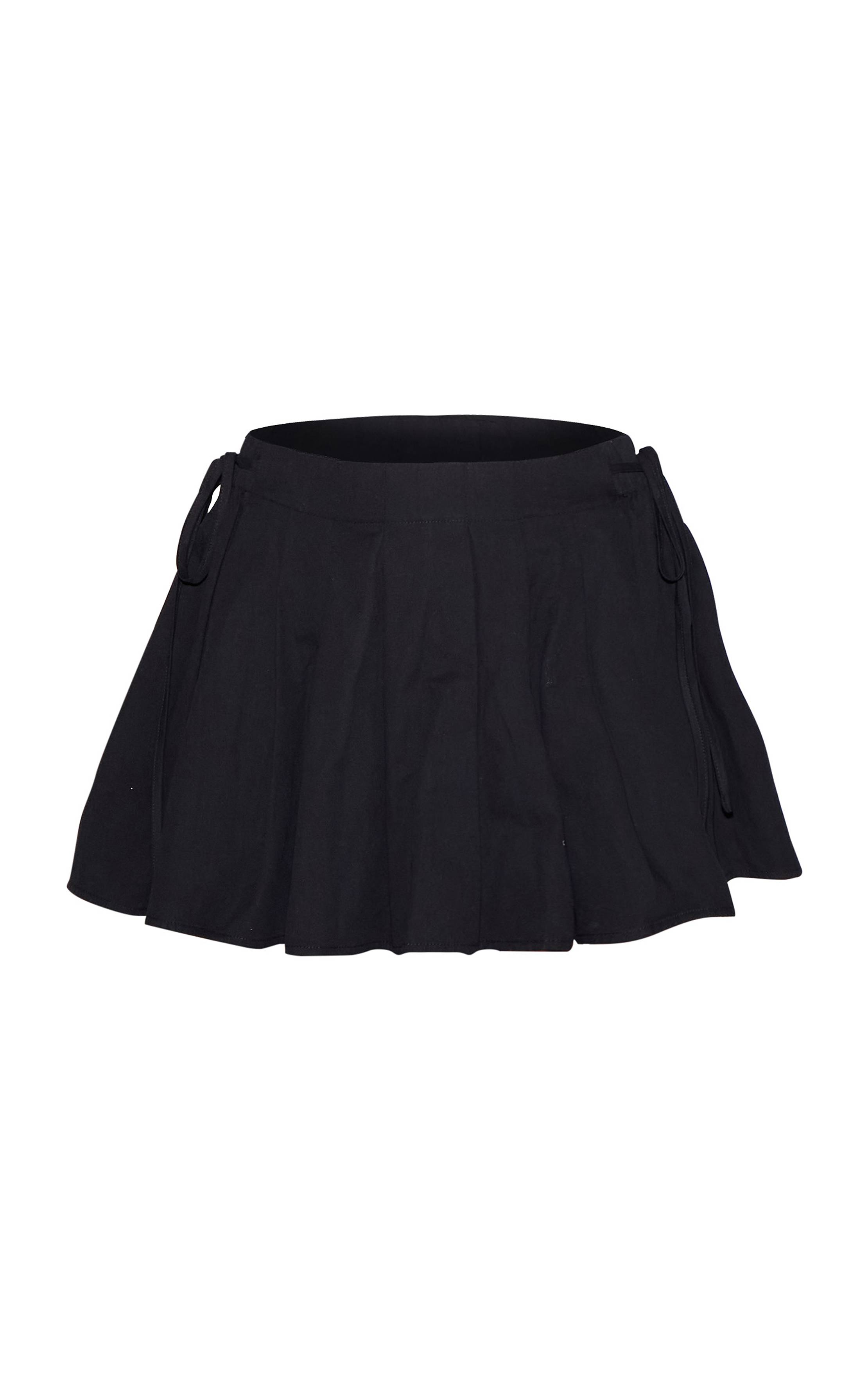 Noir Mini-jupe Plissée En Coton Avec Fronces Latérales
