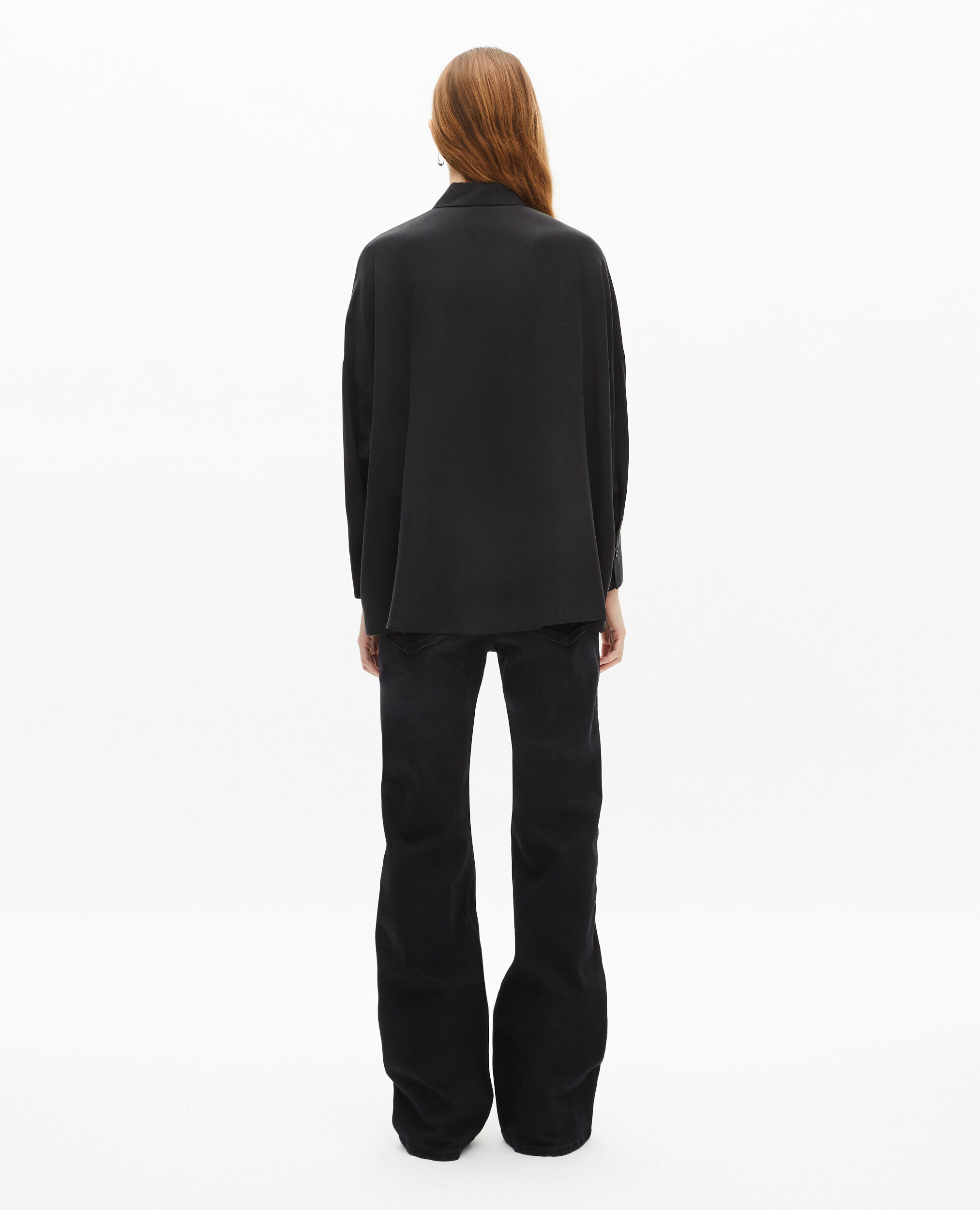 Chemise ample en soie lavée noire