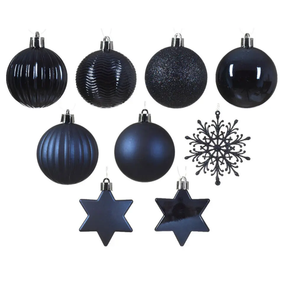 Decoris kerstballen en ornamenten - 40x - kunststof - donkerblauw - mix
