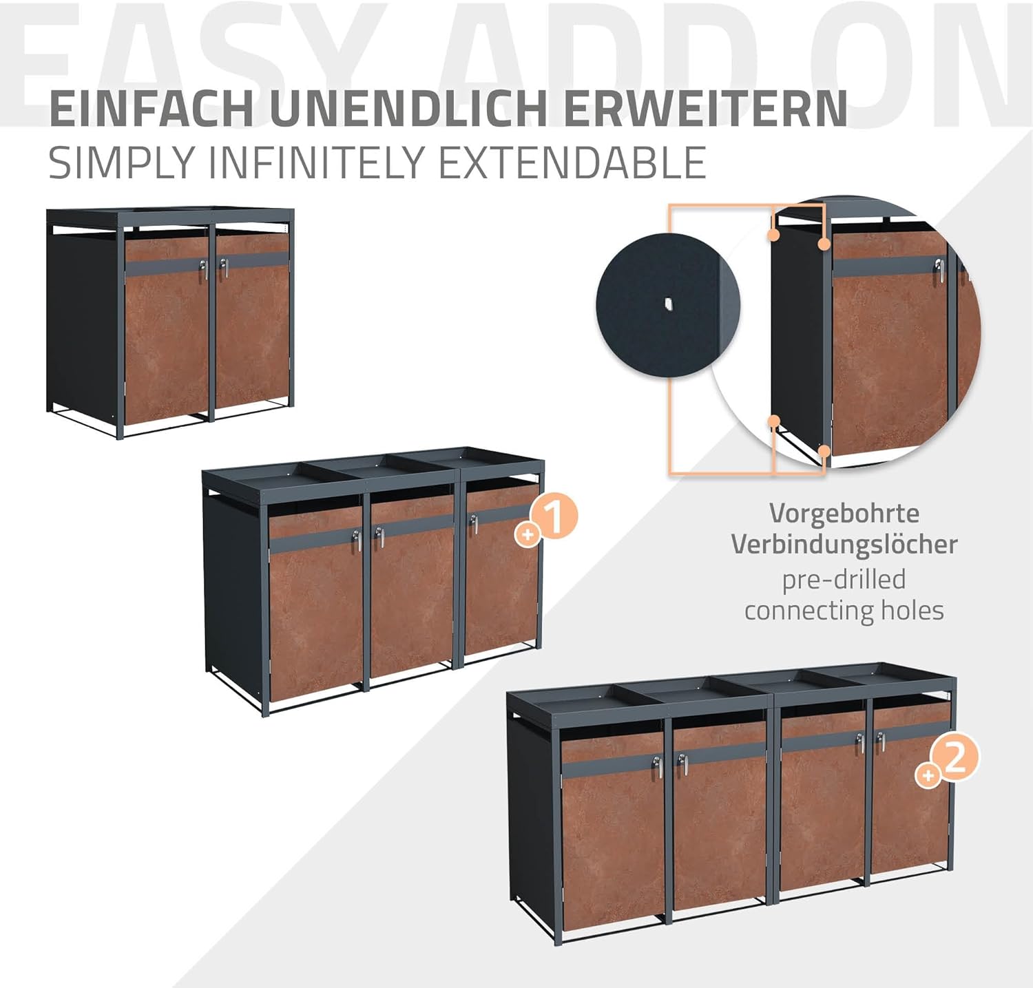 ML-Design Mülltonnenbox 2er mit Pflanzdach für 2 Tonnen, 240L 132x80x124 cm, Rost-Optik, Stahl, wetterfest, Abschließbare Mülltonnenverkleidung mit Tür, Müllbox Mülltonnecontainer Mülltonnenabdeckung