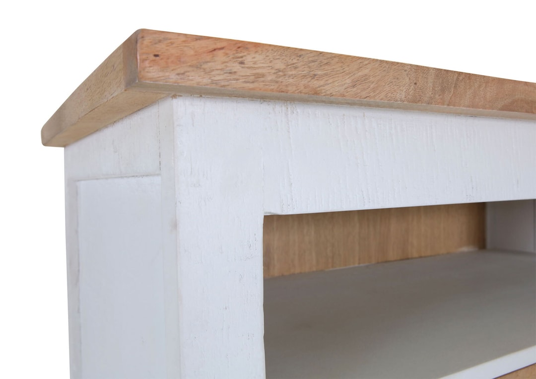 PHILL HILL Highboard LEWIS 90 x 130 x 45 cm Mango massiv/weiß/schwarz