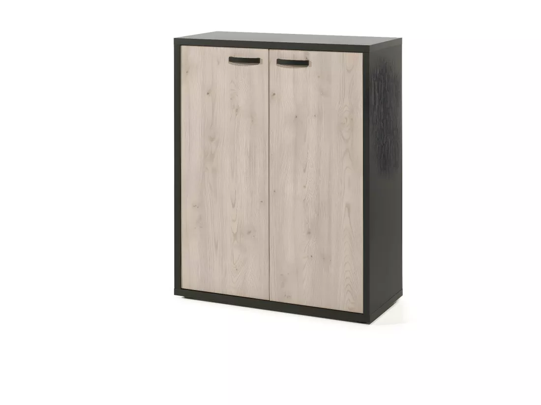 Rangement Bureau - Meuble 2 Portes Chêne clair et Noir | Collection DEPÉ | Meublorama