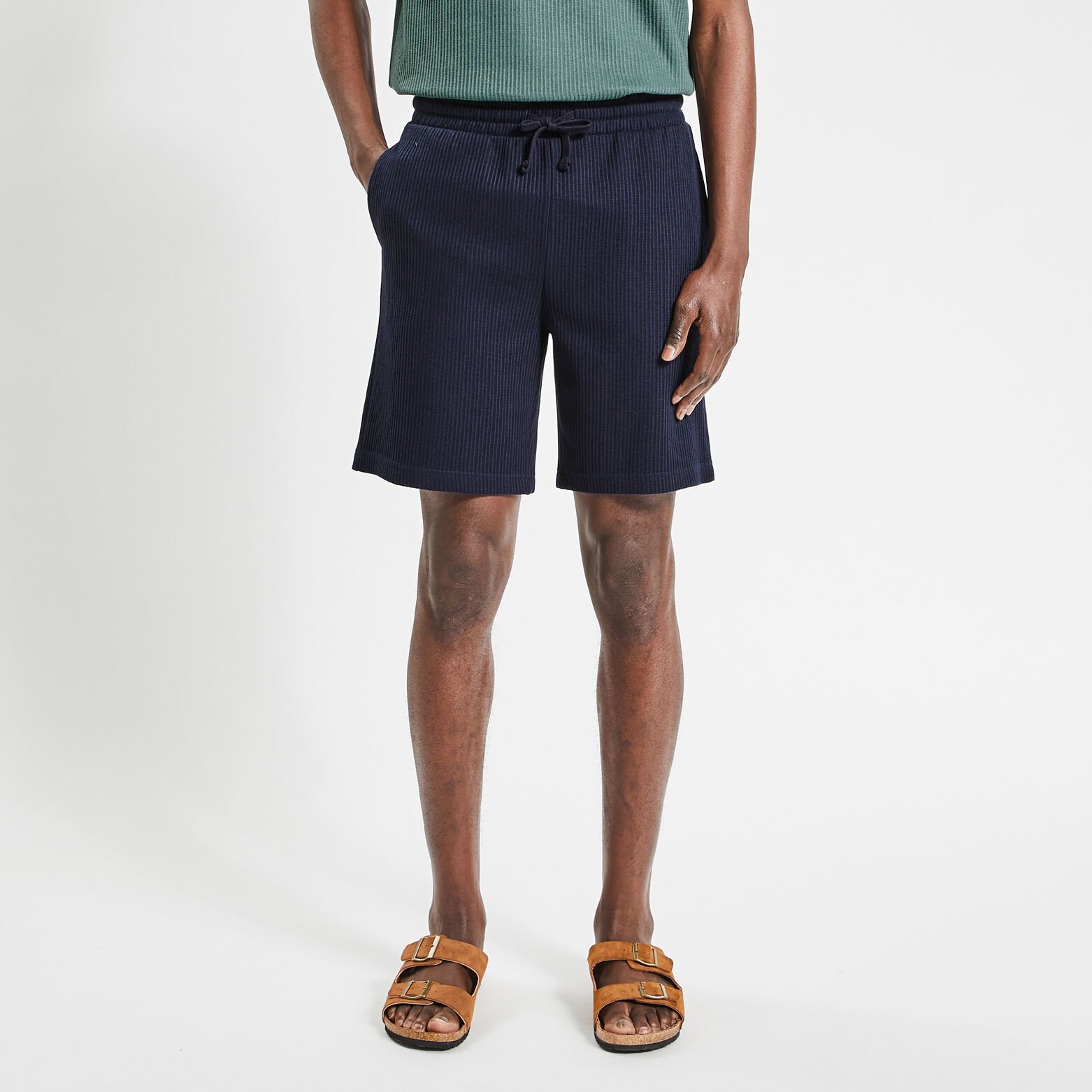 Short en maille matière gaufrée Bleu foncé