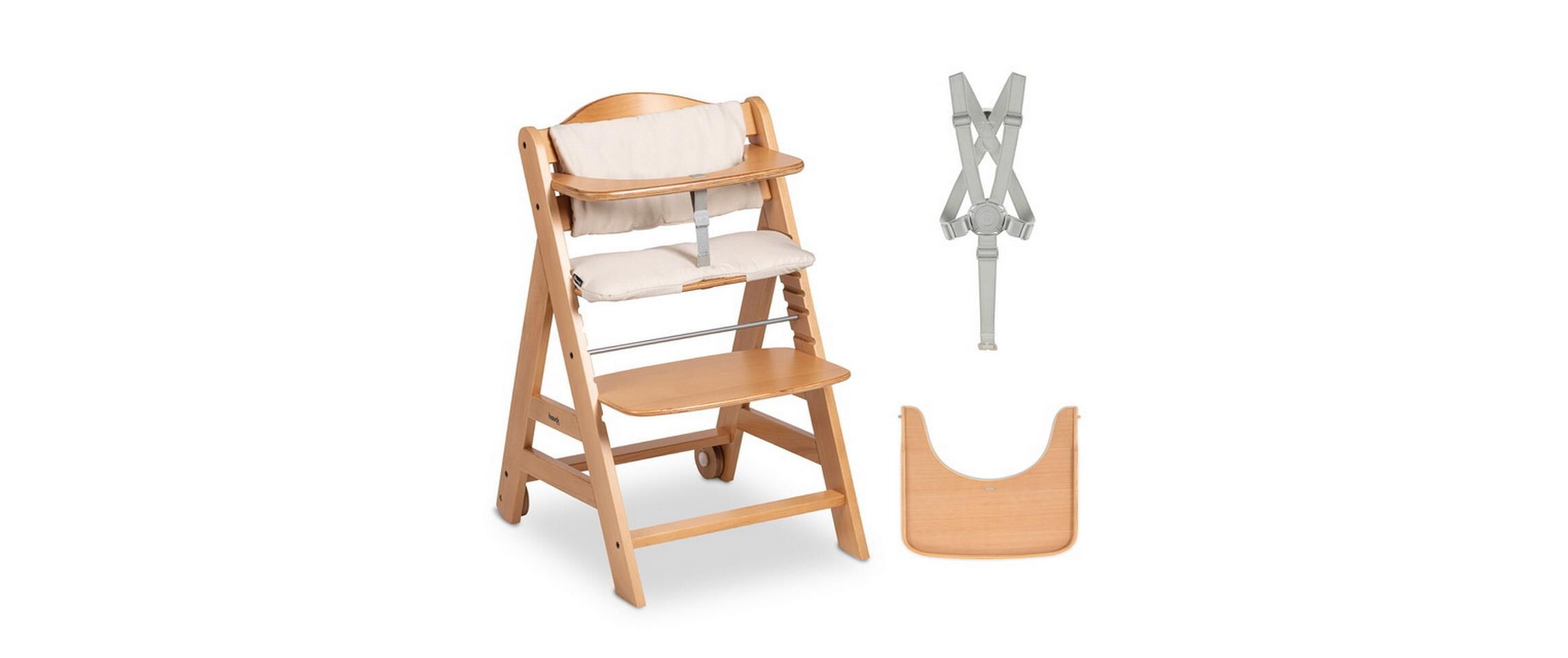 Treppenhochstuhl Beta+ Natural<br>Kippsicheres und mitwachsendes Holzhochstuhlset