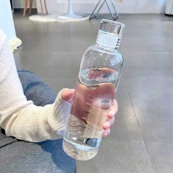 Glass vannflaske med tidsmarkør 500 ml gjennomsiktig