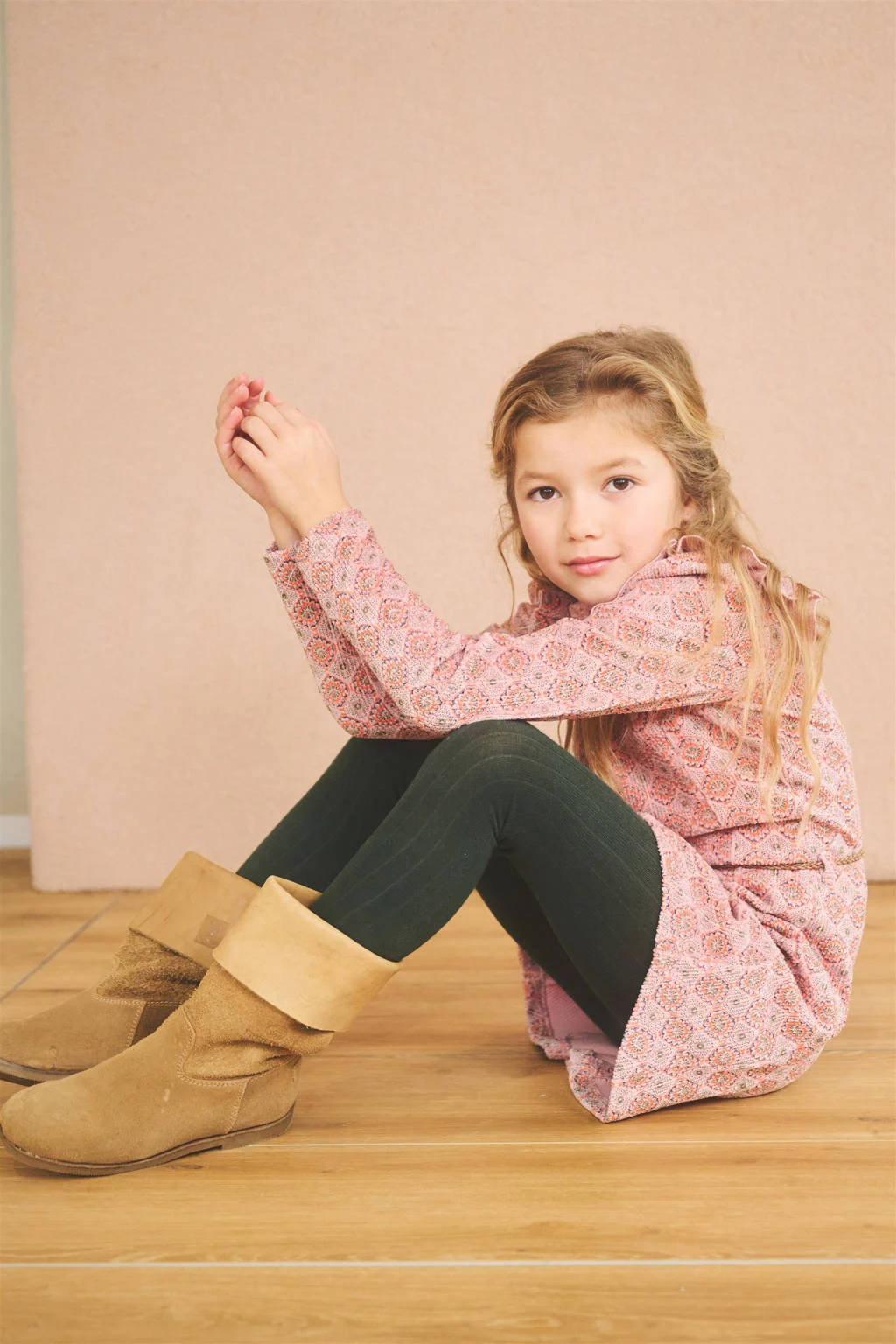 NONO jurk Max met all over print en ruches roze/oranje