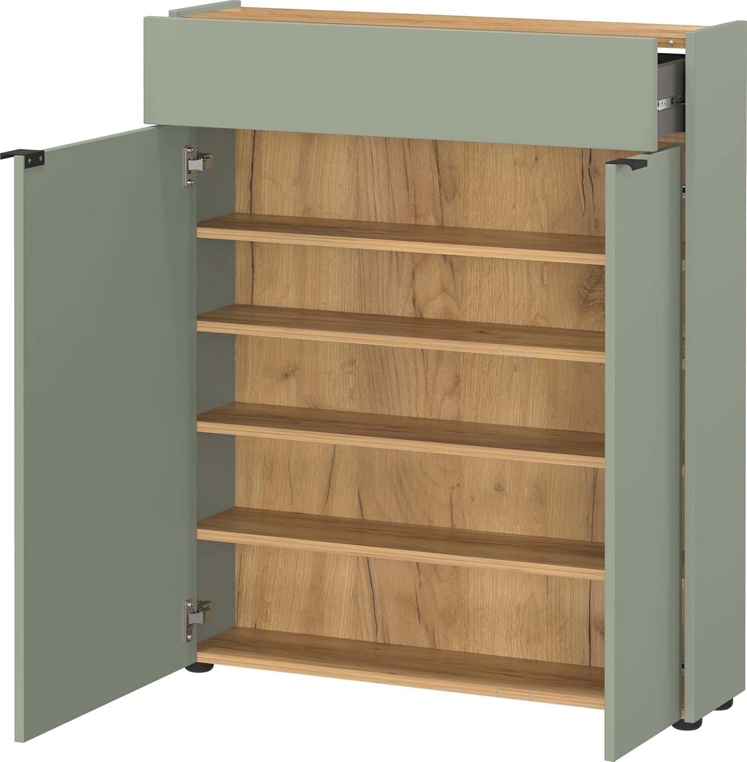 Germania Schuhschrank 1319-629 GW-Ameca, in Taupegrün/Navarra-Eiche-Nb., mit Türdämpfung, 83 x 99 x 22 cm (BxHxT)