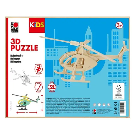 Marabu KiDS 3D Holzpuzzle Hubschrauber, 32 Teile, ca. 26 x 13 cm