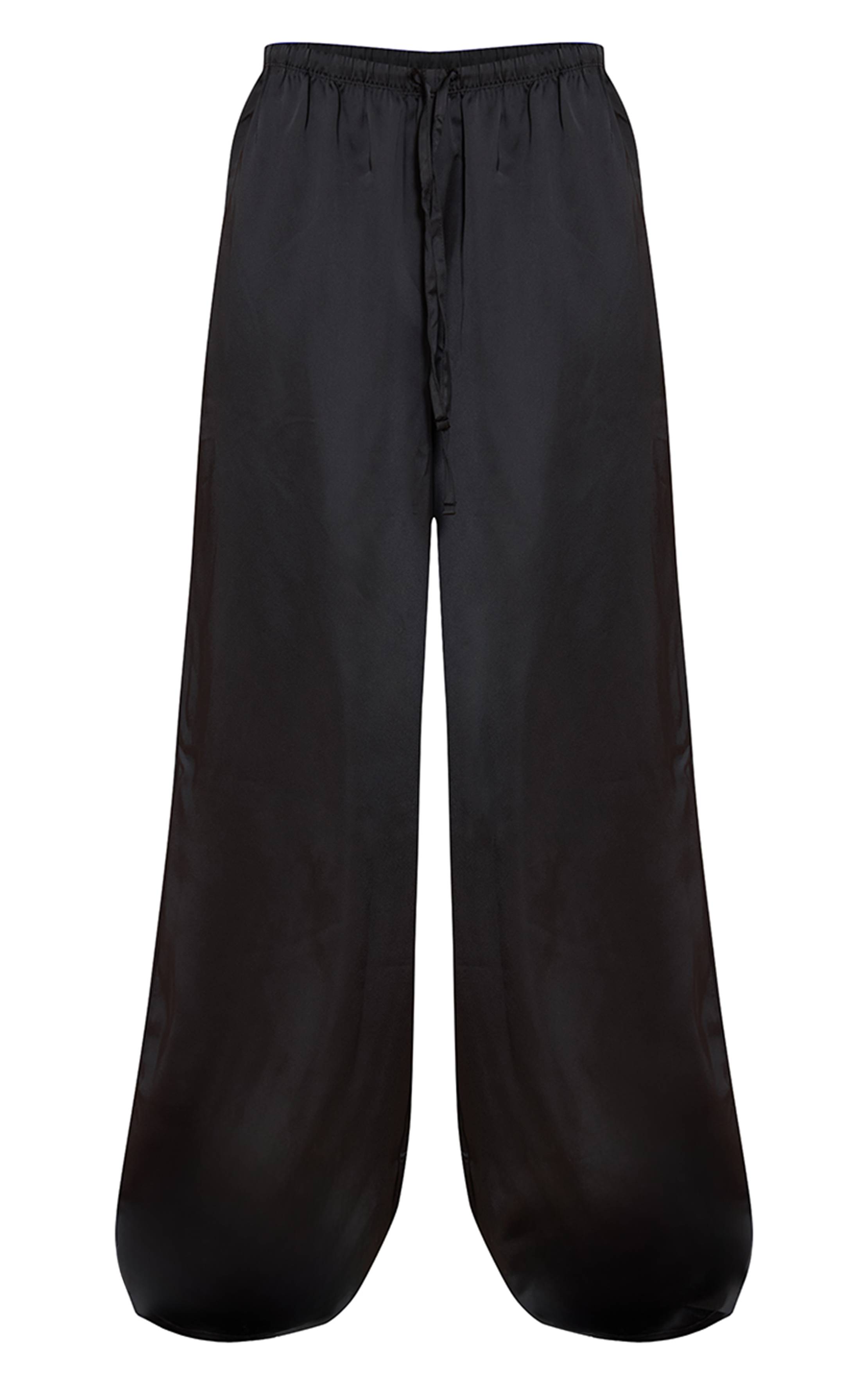 Noir Pantalon Large En Satin À Cordon De Serrage