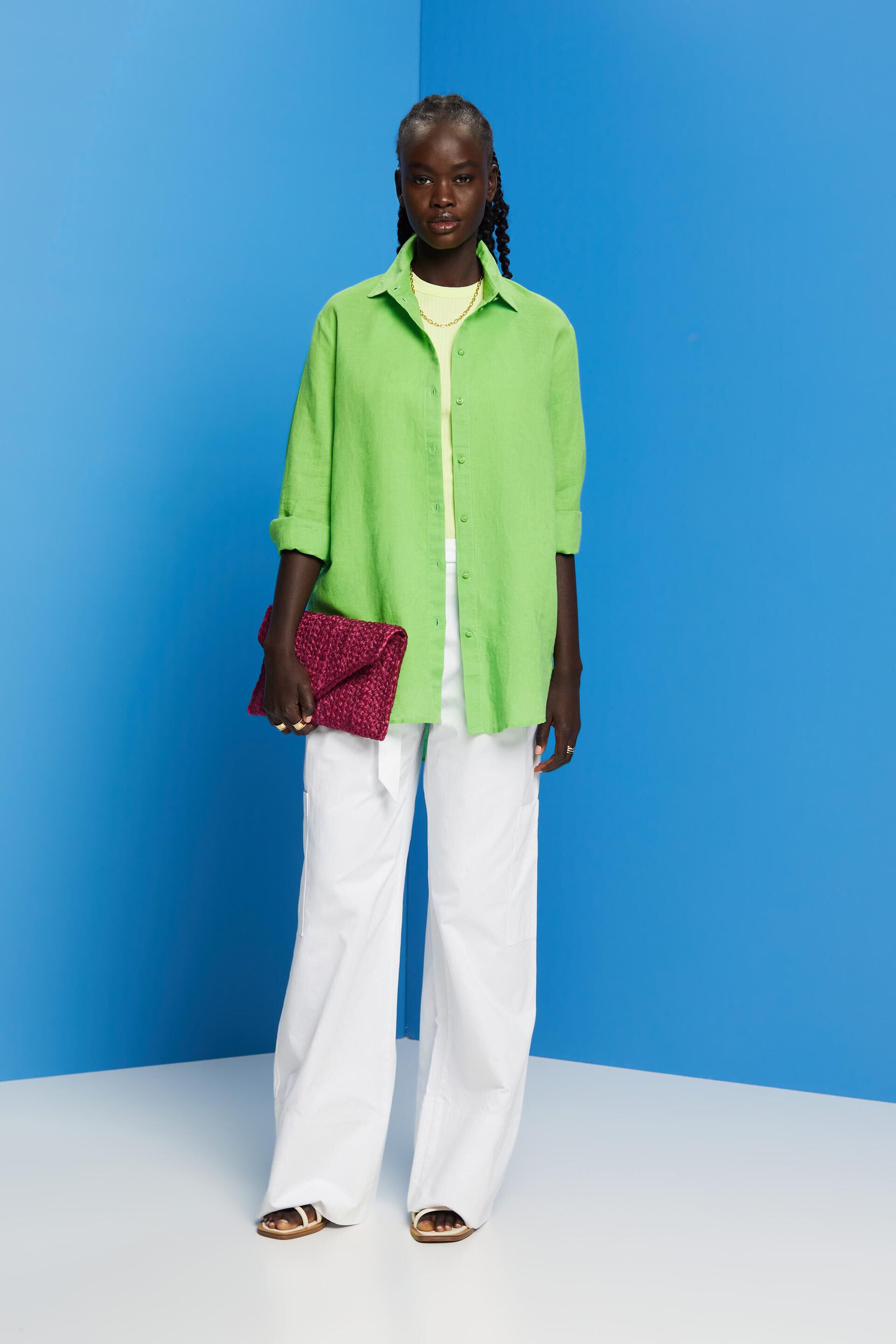 Chemise en lin et coton mélangés