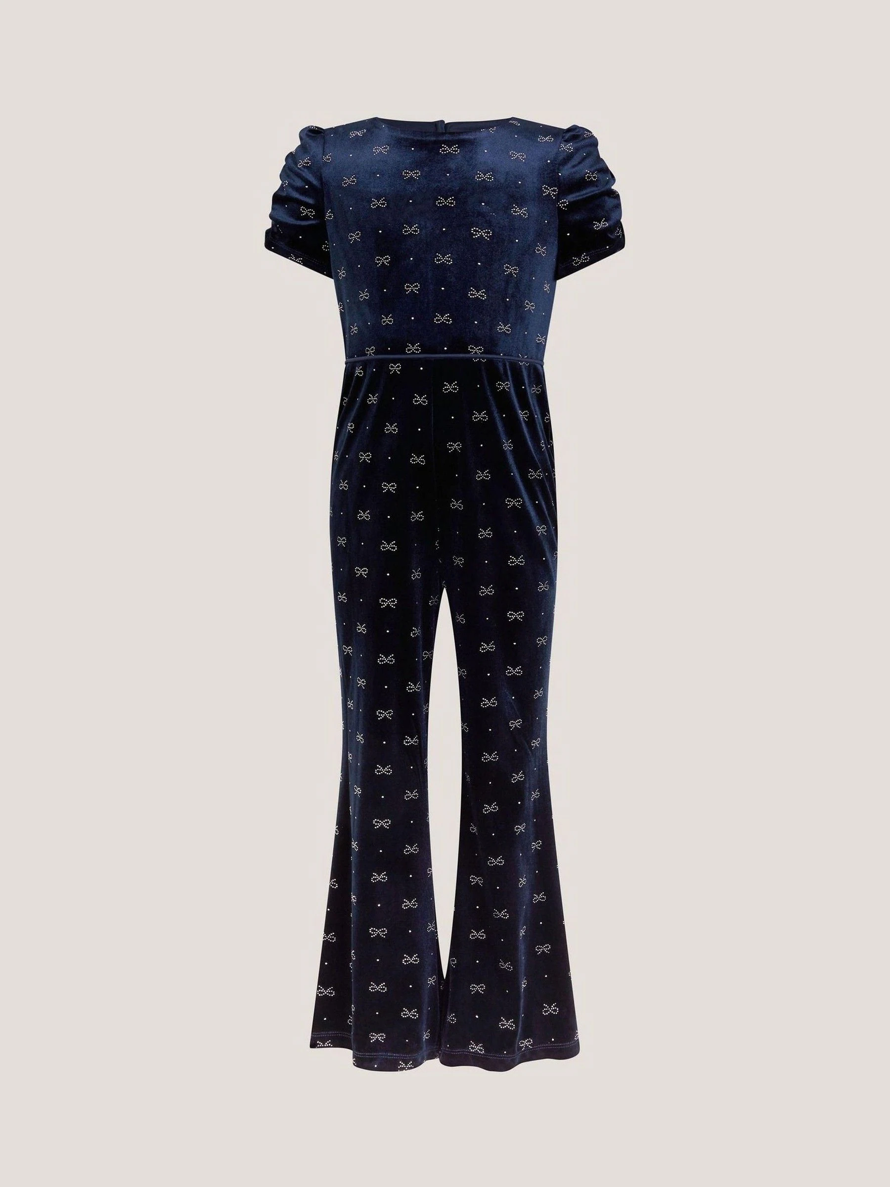 Monsoon Bow Embellished Velvet Flare Jumpsuit