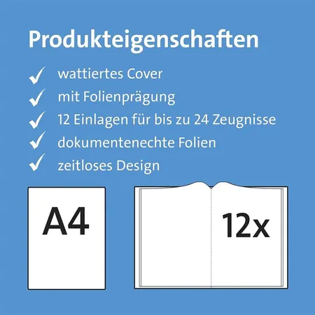 Roth Zeugnismappe / A4 / wattiertes Cover / mit 12 Hüllen / Farbe: blau