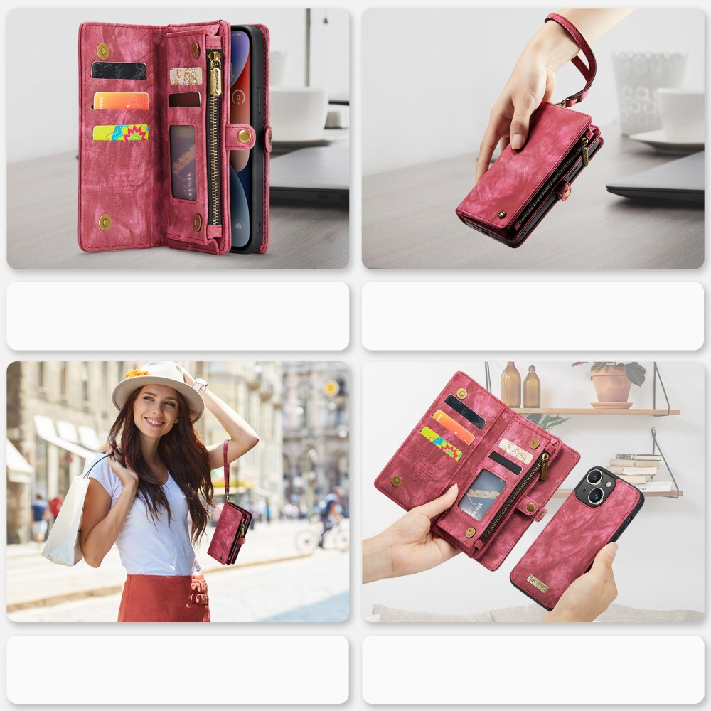 iPhone 15 2in1 Leder Tasche   Magnet Hardcase Karten Etui - Rot