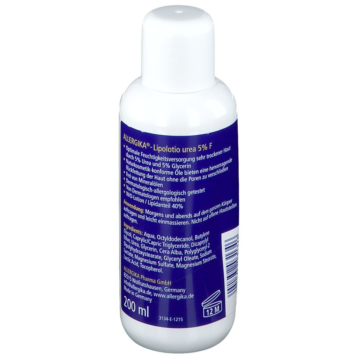 ALLERGIKA® Lipolotio Urea 5% F - Feuchtigkeitsspendende, rückfettende Körperpflege bei sehr trockener, gespannter und schuppiger Haut, Xerosis oder Diabetes