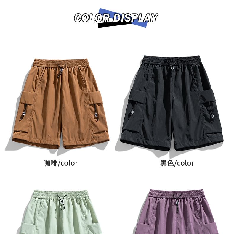 Lefitt - Mid Rise Plain Cargo Shorts