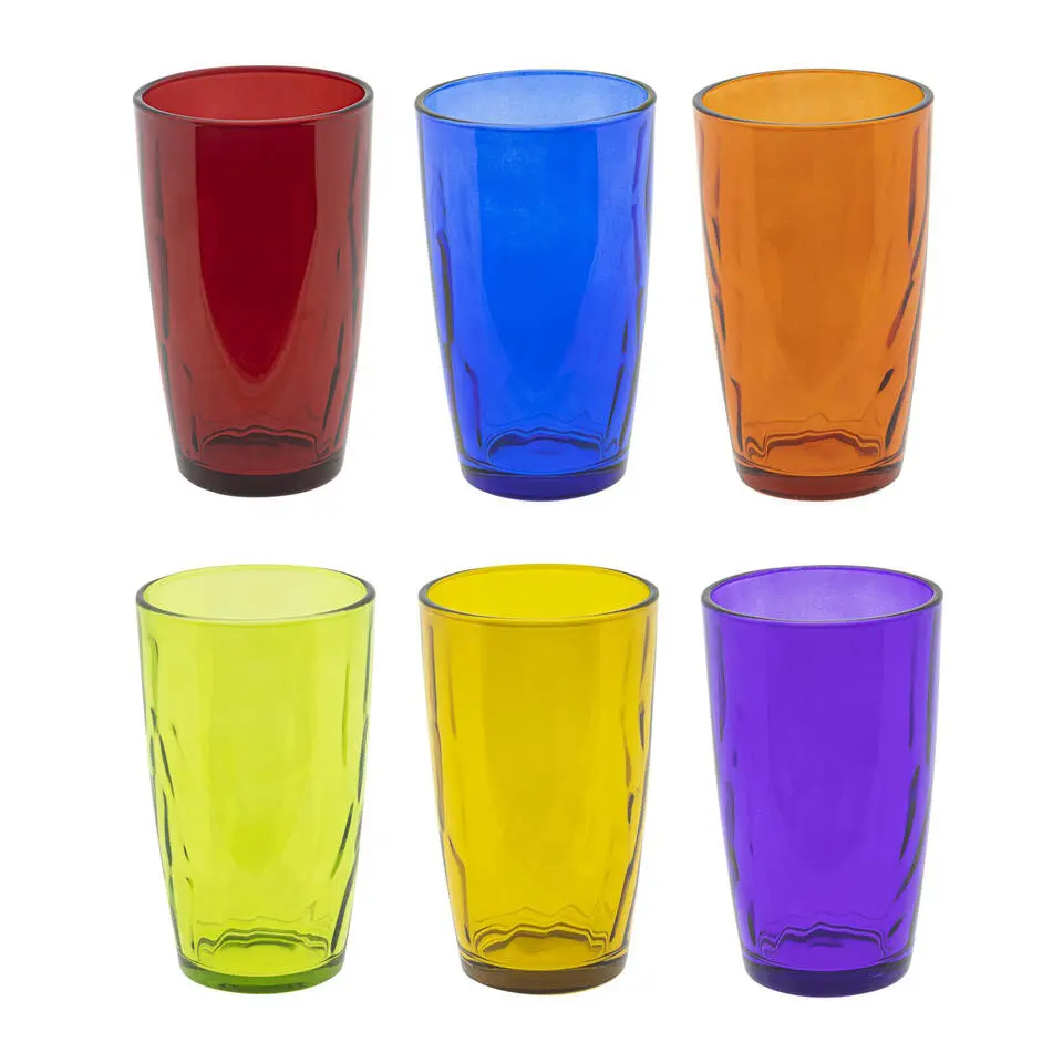 HI Waterglazen/drinkglazen - 6x - kleurenmix - 320 ml