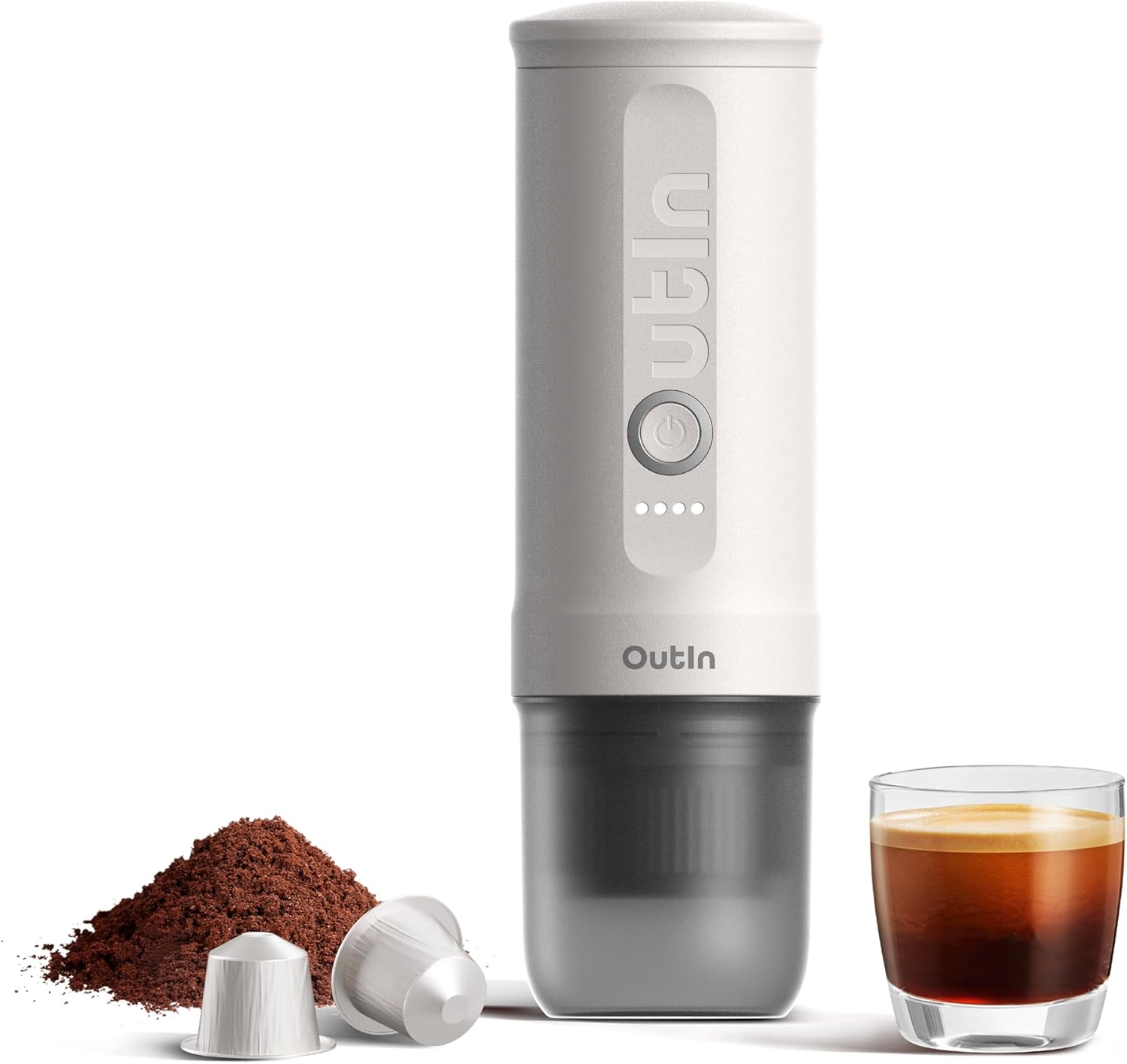 OutIn Nano Minimachine à espresso portable à piles avec auto-chauffage en 3-4 minutes, petite cafetière de voiture 20 bars 12V 24 V avec mallette de transport, capsules NS (Sarcelle D'été)